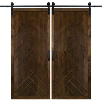 Dogberry Collections 36 in. x 84 in. Brown Herringbone Wood Finish Barn Door with Installation Hardware Kit