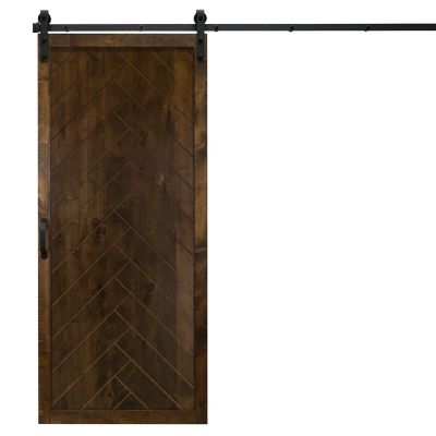 Dogberry Collections Herringbone Wood Finish Barn Door with Installation Hardware Kit, DHERR3684DKCHNONEHARD