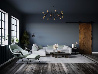 Image showing  36 in. x 84 in. Herringbone Wood Finish Barn Door with Installation Hardware Kit, DHERR3684DKCHNONEHARD