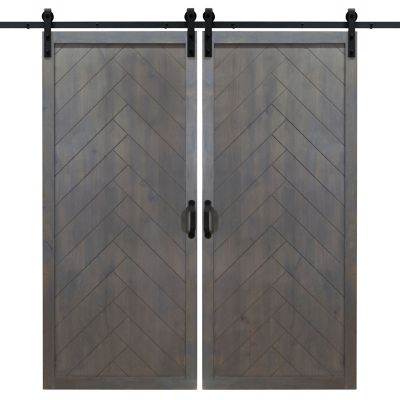 Dogberry Collections Herringbone Wood Finish Barn Door with Installation Hardware Kit, DHERR3684GASHNONEDBHD