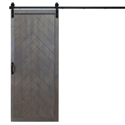 Dogberry Collections 36 in. x 84 in. Ash Herringbone Wood Finish Barn Door with Installation Hardware Kit