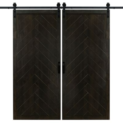 Dogberry Collections 36 in. x 84 in. Herringbone Wood Finish Barn Door with Installation Hardware Kit, DHERR3684NGHTNONEDBHD