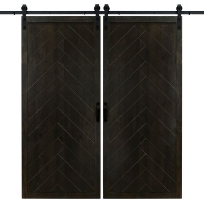 Dogberry Collections 36 in. x 84 in. Herringbone Wood Finish Barn Door with Installation Hardware Kit