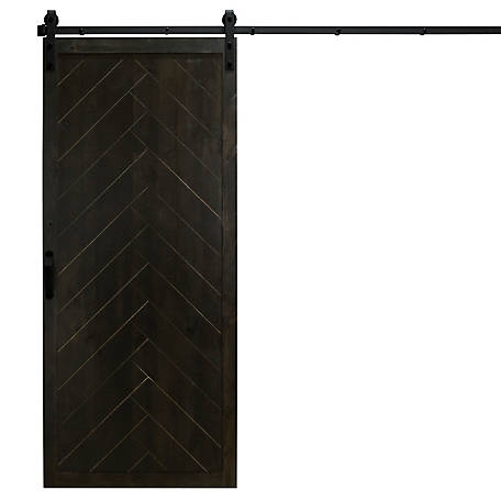 Dogberry Collections Herringbone Wood Finish Barn Door with Installation Hardware Kit, DHERR3684NGHTNONEHARD