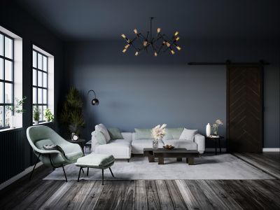 Image showing  36 in. x 84 in. Herringbone Wood Finish Barn Door with Installation Hardware Kit, DHERR3684NGHTNONEHARD