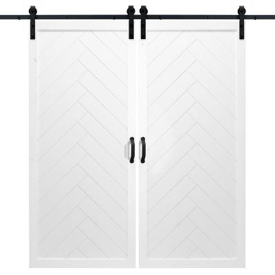 Dogberry Collections Herringbone Wood Finish Barn Door with Installation Hardware Kit, DHERR3684NONEWHITDBHD