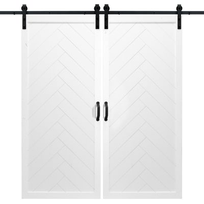 Dogberry Collections 36 in. x 84 in. Herringbone Wood Finish Barn Door with Installation Hardware Kit, DHERR3684NONEWHITDBHD