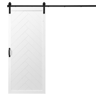 Dogberry Collections 36 in. x 84 in. White Herringbone Wood Finish Barn Door with Installation Hardware Kit