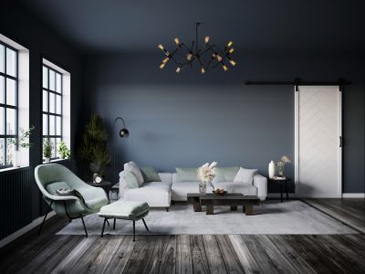 Image showing  36 in. x 84 in. White Herringbone Wood Finish Barn Door with Installation Hardware Kit