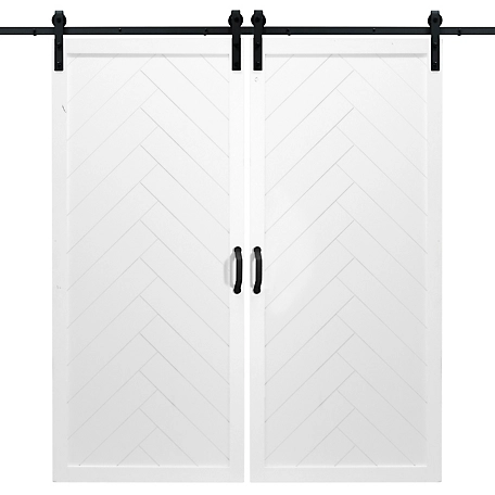 Dogberry Collections Herringbone Wood Finish Barn Door with Installation Hardware Kit, DHERR4284NONEWHITDBHD