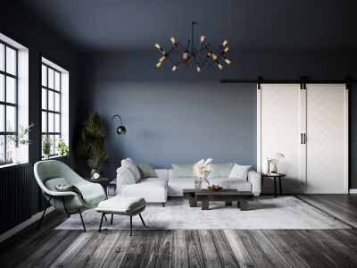 Image showing  42 in. x 84 in. Herringbone Wood Finish Barn Door with Installation Hardware Kit, DHERR4284NONEWHITDBHD