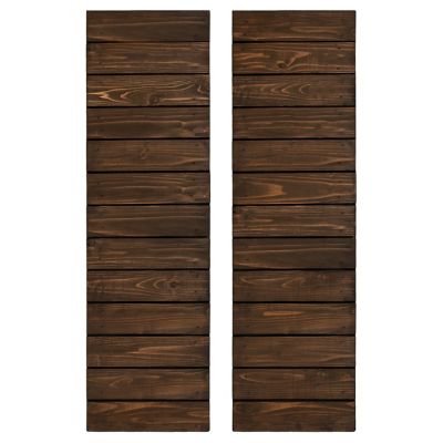 Dogberry Collections 66 in. x 14 in. Horizontal Slat Wooden Shutters, Brown, 2 pc.