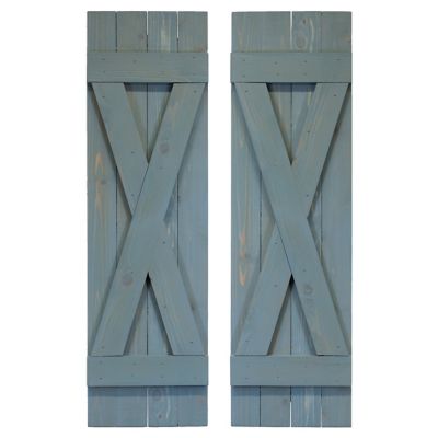 Dogberry Collections X Bar Board and Batten Exterior Shutters, WXBAR1436BLUEDOUB