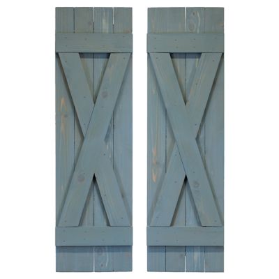 Dogberry Collections 36 in. x 14 in. X Bar Board and Batten Exterior Shutters, Blue, 2 pc.