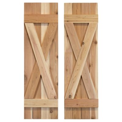 Dogberry Collections X Bar Board and Batten Exterior Shutters, WXBAR1436UNFIDOUB