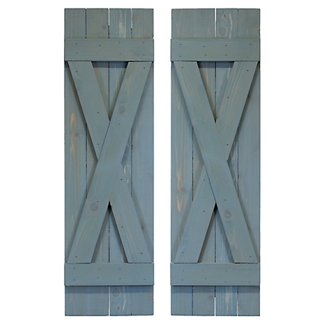Dogberry Collections X Bar Board and Batten Exterior Shutters, WXBAR1472BLUEDOUB