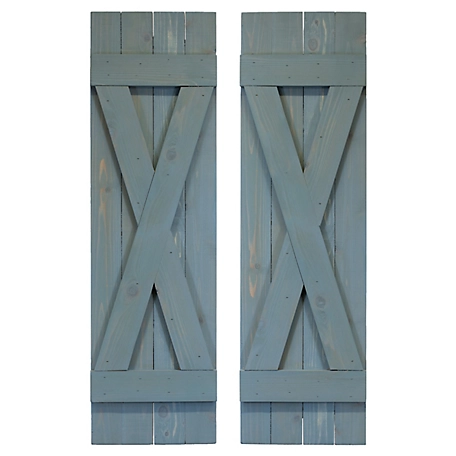 Dogberry Collections X Bar Board and Batten Exterior Shutters, WXBAR1472BLUEDOUB