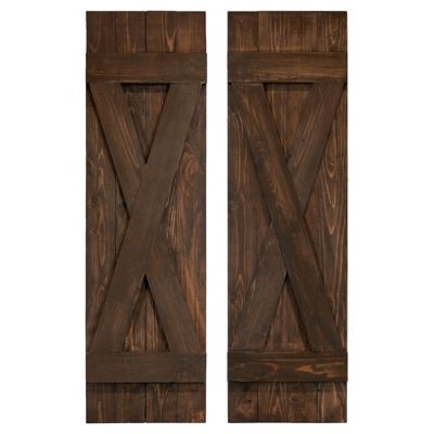 Dogberry Collections 72 in. x 14 in. X Bar Board and Batten Exterior Shutters, Brown, 2 pc.