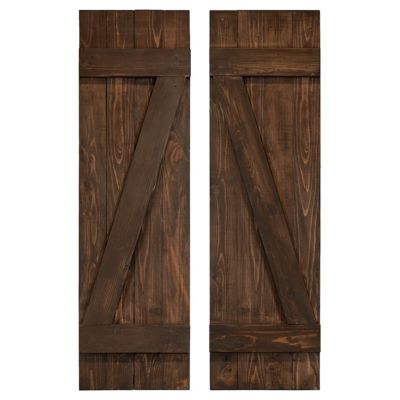 Dogberry Collections 36 in. x 14 in. Z Bar Board and Batten Exterior Shutters, Brown, 2 pc.