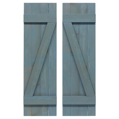 Dogberry Collections 42 in. x 14 in. Z Bar Board and Batten Exterior Shutters, Blue, 2 pc.