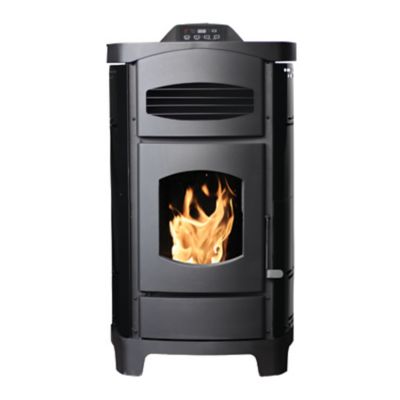 Ashley Pellet Space Saver Stove, 2,200 sq. ft., 45 lb. Hopper The one and only reason I didn't give it 5 stars is the fact that you can set it to a certain temp but it doesn't stop heating after it reaches set temp