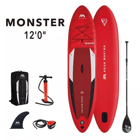 Aqua Marina Monster 12'0" All Around Stand Up Paddle Board - Inflatable SUP + Carrying Bag Paddle Fin Paddle Boards