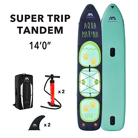 Aqua Marina Super Trip Tandem 14 ft. 0 in. Stand Up Multi-Person Paddle Board - Inflatable Sup Package, Carry Bag, Fin, Pump