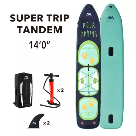 Aqua Marina Super Trip Tandem 14'0" Multi-Person Paddle Board - Inflatable SUP Bundle Carry Bag Fin Pump Paddle Boards