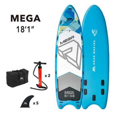 Aqua Marina Mega 18 ft.1 in. Stand Up Multi-Person Paddle Board - Inflatable Sup + Carry Bag, Paddle, Fin, Pump & Safety Harness