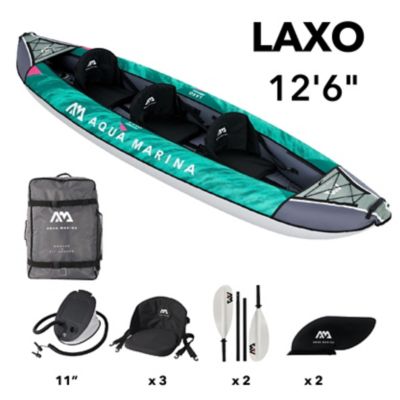 Aqua Marina Laxo 12 ft.6 in., 3 Person, Recreational Kayak - Inflatable Kayak Package, Including Carry Bag, Paddle, Fin & Pump