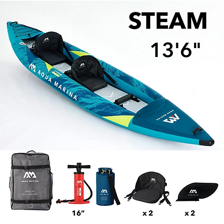 Aqua Marina Steam 13 ft.6 in., 2 Person, Versatile / White Water Kayak Including Carry Bag, Fin & Pump