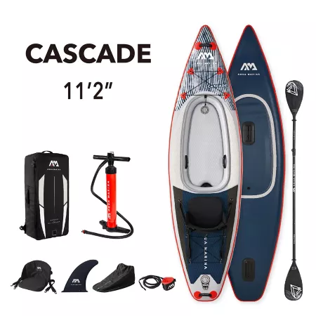 Aqua Marina Cascade 11'2" Multipurpose/Hybrid Kayak - Inflatable Kayak + Carrying Bag Paddle Fin Pump and Safety Harness Kayaks