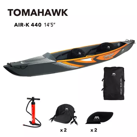 Aqua Marina 14'5" Tomahawk Air-K Sit-on-Top High Pressure Kayak/Canoe Inflatable Kayak + Carrying Bag Fins and Pump Kayaks