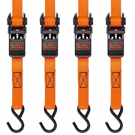 Black & Decker Light Duty Ratchet Tie Down Straps 1 in x 10 ft 900 lb Break Strength (4-Pack) BD1005 Ratchet Straps