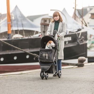 Image showing  Foldable Pet Stroller with Weather Cover, Storage Basket and Cup Holder for Cats and Dogs