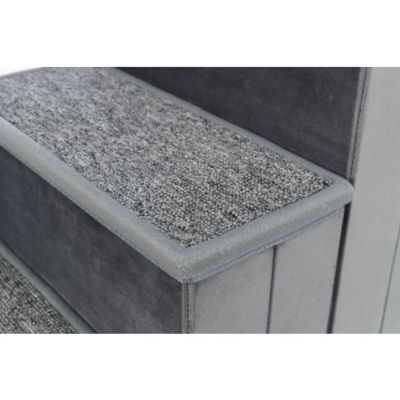 Image showing  4-Step Foldable Velour Pet Stairs with Collapsible Storage Compartments for Pet Toys