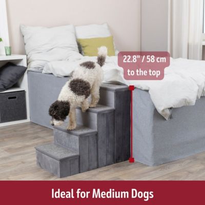 Image showing  4-Step Foldable Velour Pet Stairs with Collapsible Storage Compartments for Pet Toys