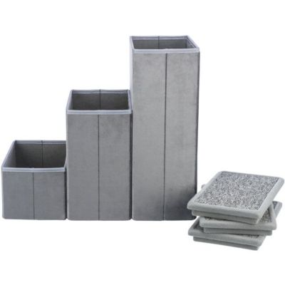 Image showing  3-Step Foldable Velour Pet Stairs with Collapsible 11 in. Wide Storage Compartments for Pet Toys