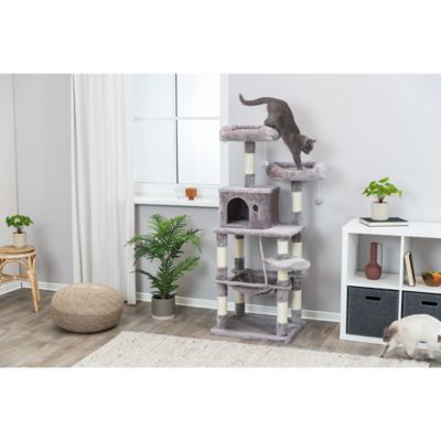 Image showing  56.3 in. Eduardo Cat Tree with Hammock, Condo, Cat Toys and Rope
