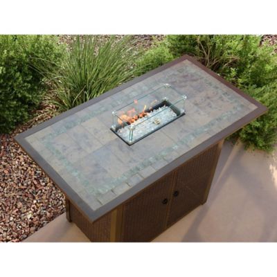 Image showing 6 th Hiland 60 in. x 31.5 in. AZ Patio Heaters Rectangular Bar Height Tile Top Propane Gas Fire Pit with Wind Screen
