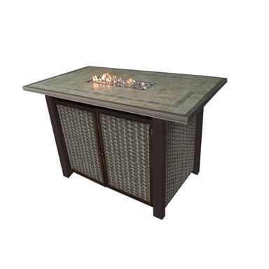 Image showing 7 th Hiland 60 in. x 31.5 in. AZ Patio Heaters Rectangular Bar Height Tile Top Propane Gas Fire Pit with Wind Screen