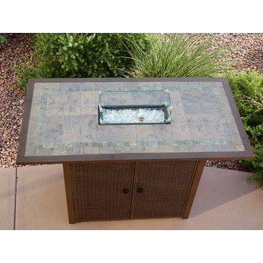Image showing 8 th Hiland 60 in. x 31.5 in. AZ Patio Heaters Rectangular Bar Height Tile Top Propane Gas Fire Pit with Wind Screen