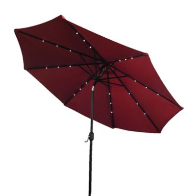 Hiland AZ Patio Heaters Solar Market Umbrella with LED Lights in Red with Base, MKC-UMB-R