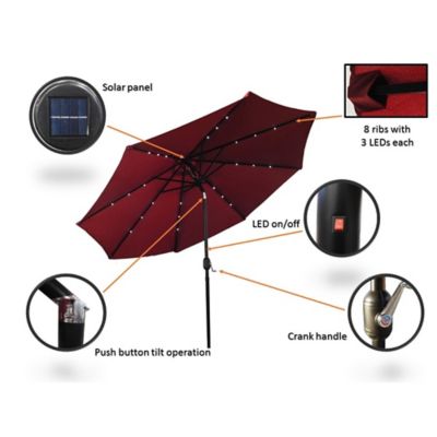 Image showing  10 ft. Octagonal AZ Patio Heaters Solar Market Umbrella with LED Lights in Red with Base