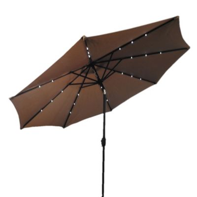 Hiland AZ Patio Heaters Solar Market Umbrella with LED Lights in Tan with Base, MKC-UMB-T