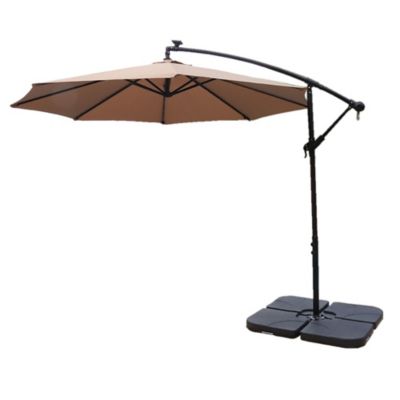Hiland AZ Patio Heaters Offset Cantilever Umbrella with LED Lights in Tan with Cantilever Umbrella Base Set(4pc), CTC-UMB-T