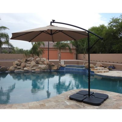Image showing 5 th Hiland AZ Patio Heaters Offset Cantilever Umbrella with LED Lights in Tan with Cantilever Umbrella Base Set(4pc), CTC-UMB-T