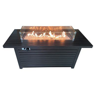 Image showing  54 in. x 22 in. AZ Patio Heaters Outdoor Rectangle Propane Gas Fire Pit in Hammered Bronze