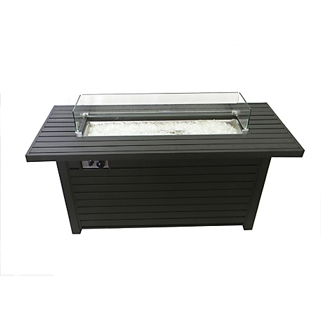 Hiland AZ Patio Heaters Outdoor Rectangle Fire Pit in Black Mocha with Wind Screen, AFP-RT-WS