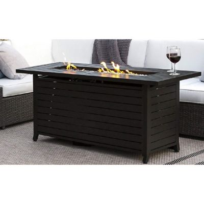 Image showing  54 in. x 22 in. AZ Patio Heaters Outdoor Rectangle Propane Gas Fire Pit in Black Mocha with Wind Screen